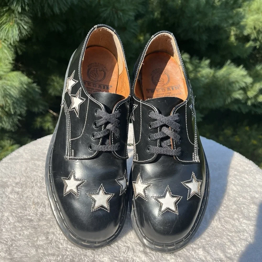 Vintage 90s Tredair Star Derby Shoe Mens US 8 | UK 7 Black White Leather England
